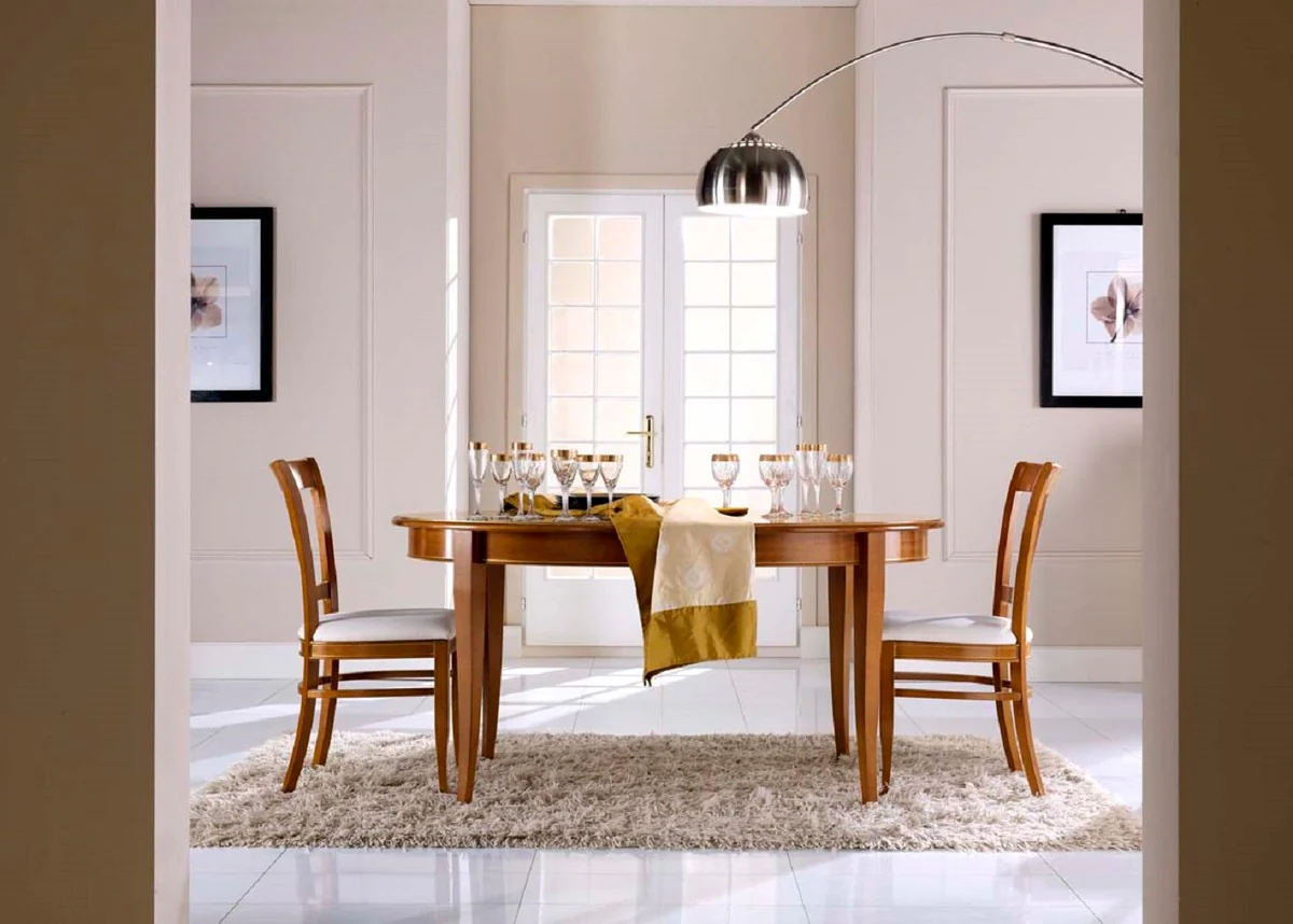 Luxury Biedermeier Dining Table Brown - Oval Extendable Solid Wood Dining Room Table - Biedermeier Dining Room Furniture - Luxury Quality - Made in Italy