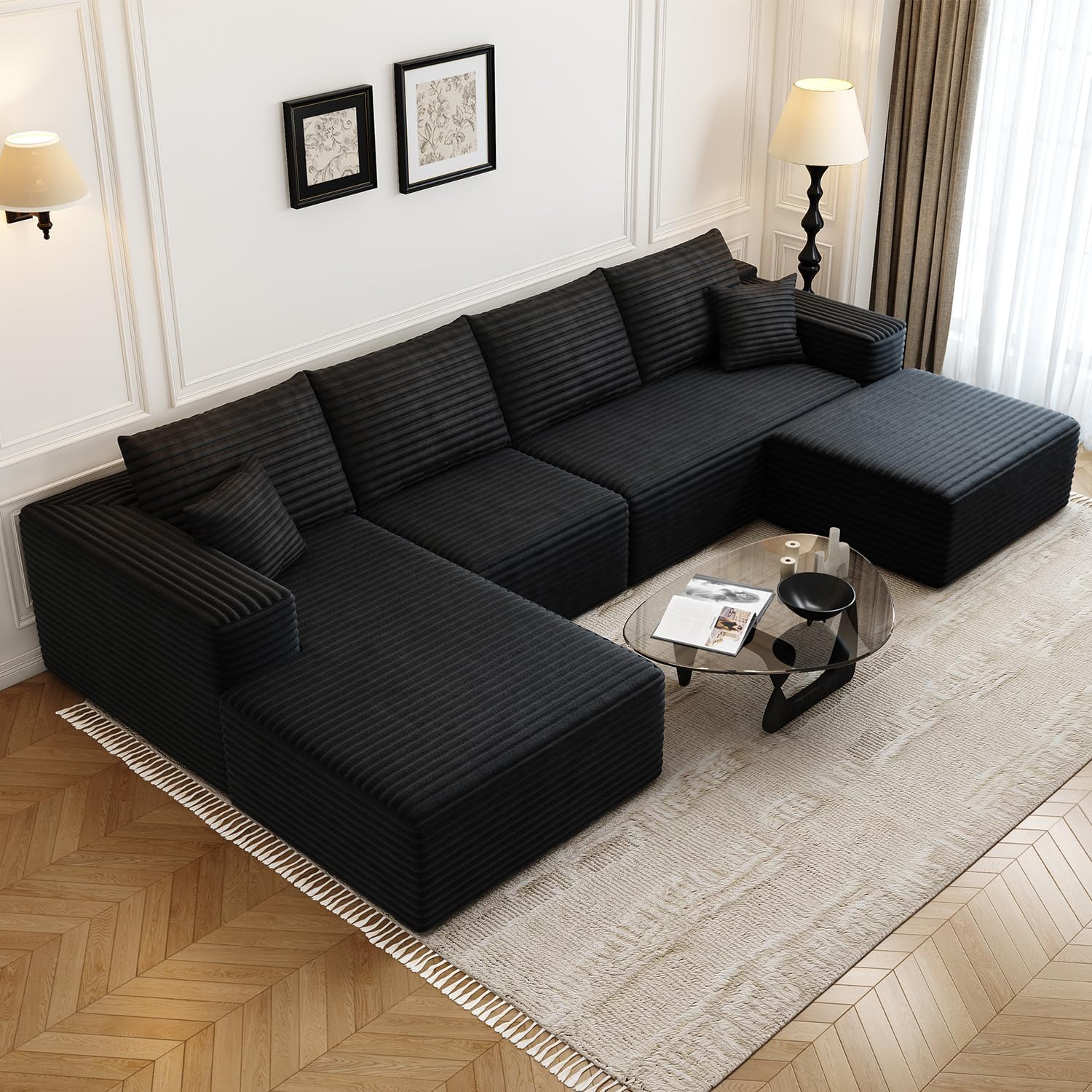 107.5" Cloud Modular Sectional Sofa Couch with L-Shape Chaise,Modern Minimalist Upholstered Couches for Living Room Bedroom,Deep Seat Corner Couch，No Assembly Required (Black,Left Facing Chaise)