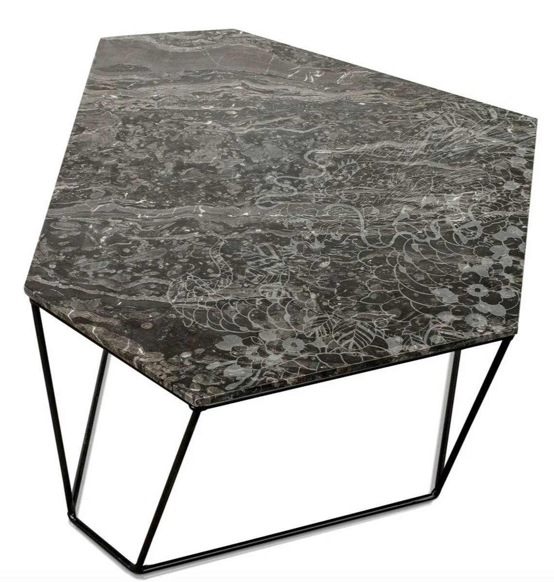 Designer coffee table black with pattern / black 89 x 54 x H. 30 cm - luxury living room table with marble top