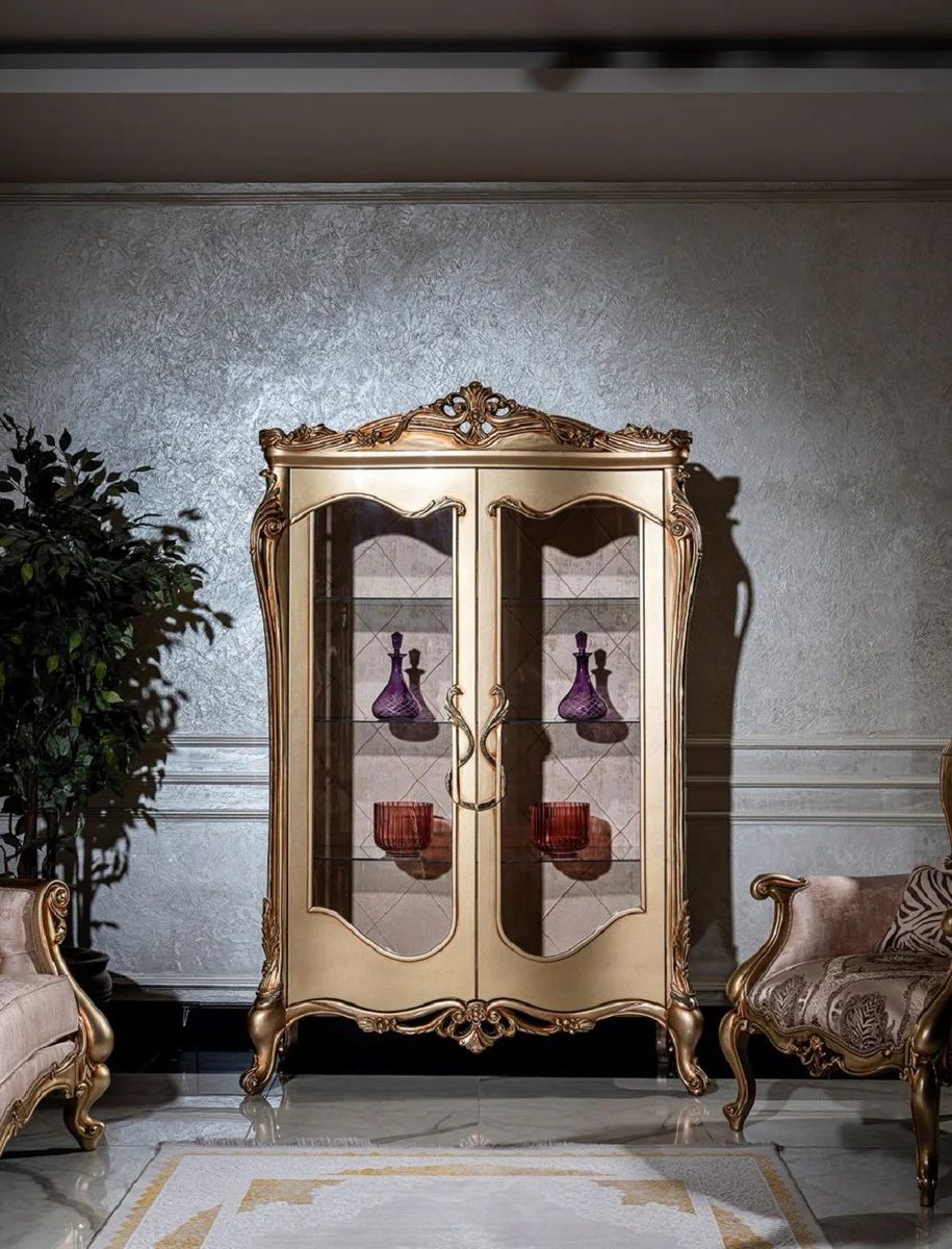 Luxury baroque display cabinet gold - magnificent solid wood display cabinet with 2 glass doors - handmade baroque furniture - noble and magnificent