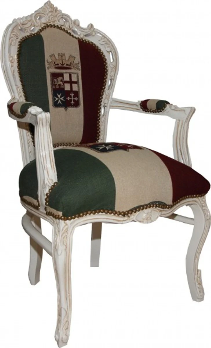 Baroque dining room chair with armrests Italy / white - antique style