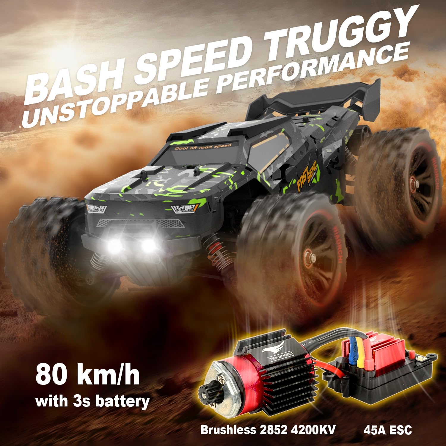 WIAORCHI 1/16 RTR Brushless Fast RC Cars, 42mph with 2 Batteries