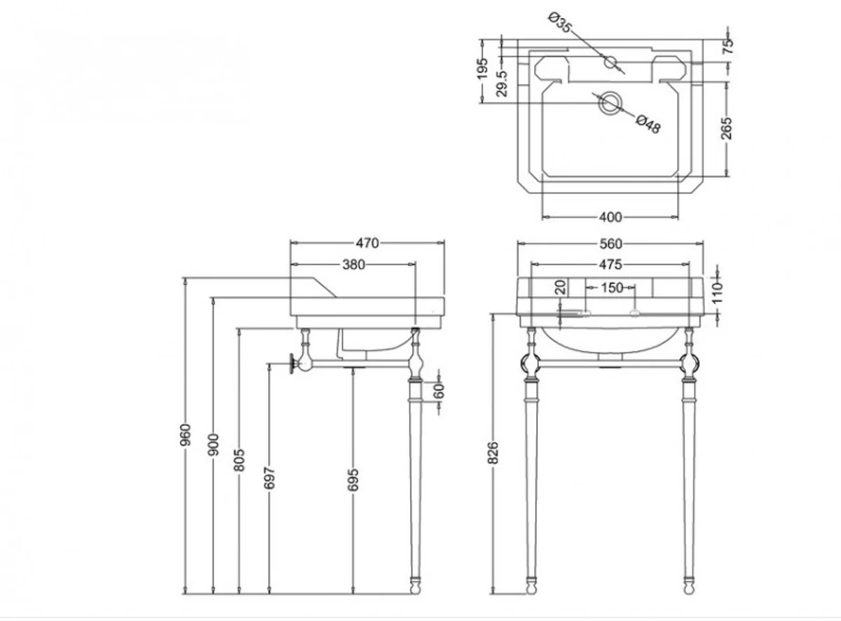 Art Nouveau Standing Washbasin White / Chrome Mod2 - Art Deco Washbasin Baroque Antique Style