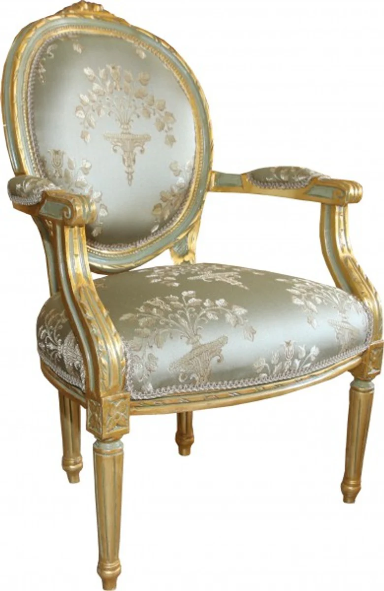Baroque Medallion Salon Chair Green Pattern / Gold Model Versailles - Furniture Antique Style