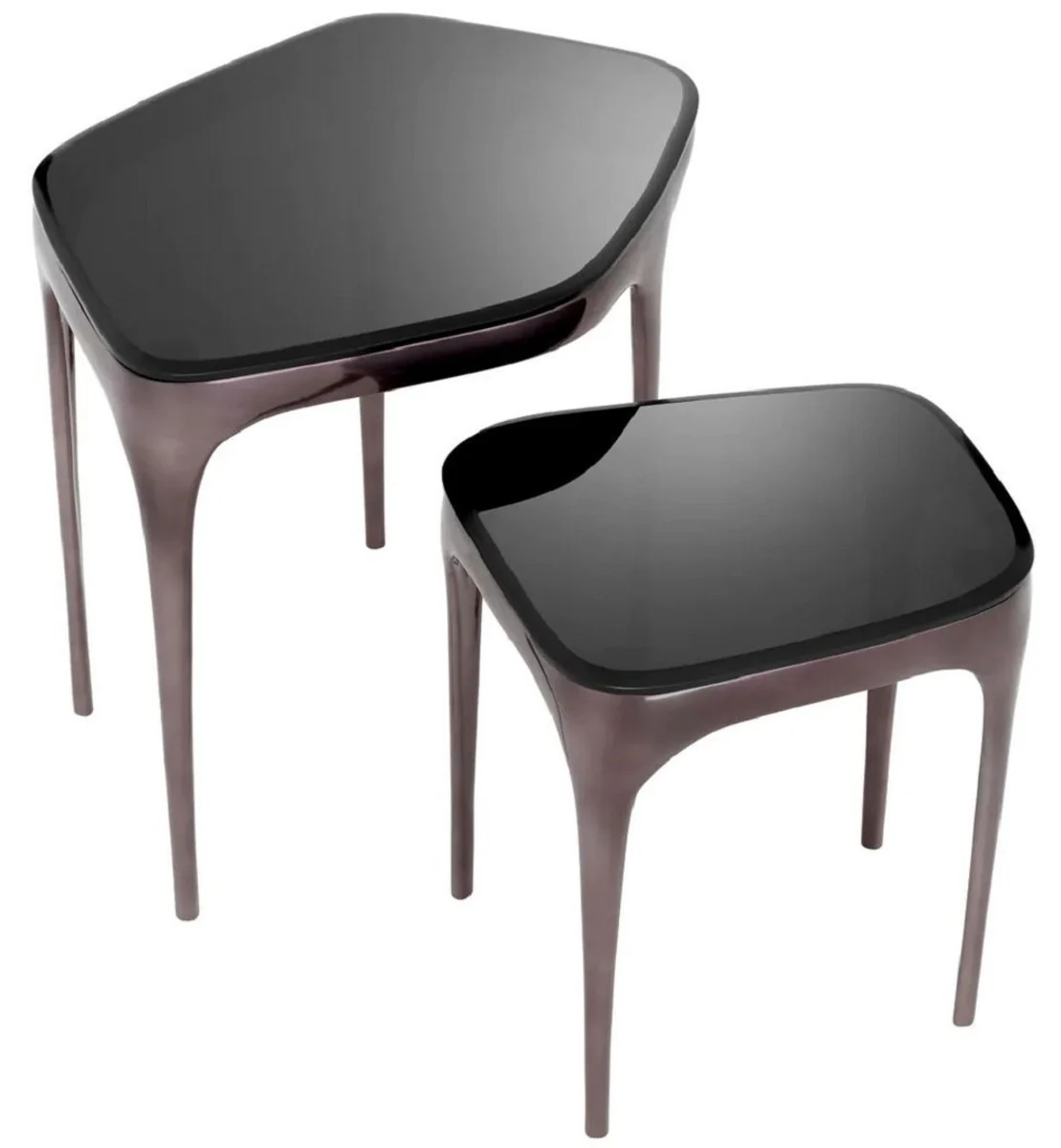 Luxury side table set silver black / black - 2 aluminum tables with glass tops - hotel furniture - living room furniture - luxury furniture - luxury furnishings - furniture luxury