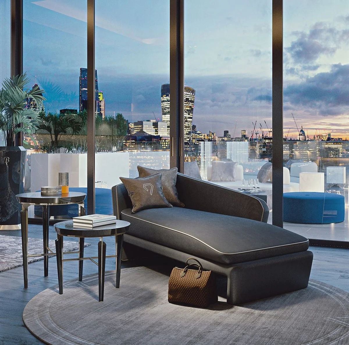 Luxury Hotel Chaise Longue Gray / White 178 x 98 x H. 80 cm - Solid Wood Recamiere - Hotel Furniture - Luxury Quality - Made in Italy