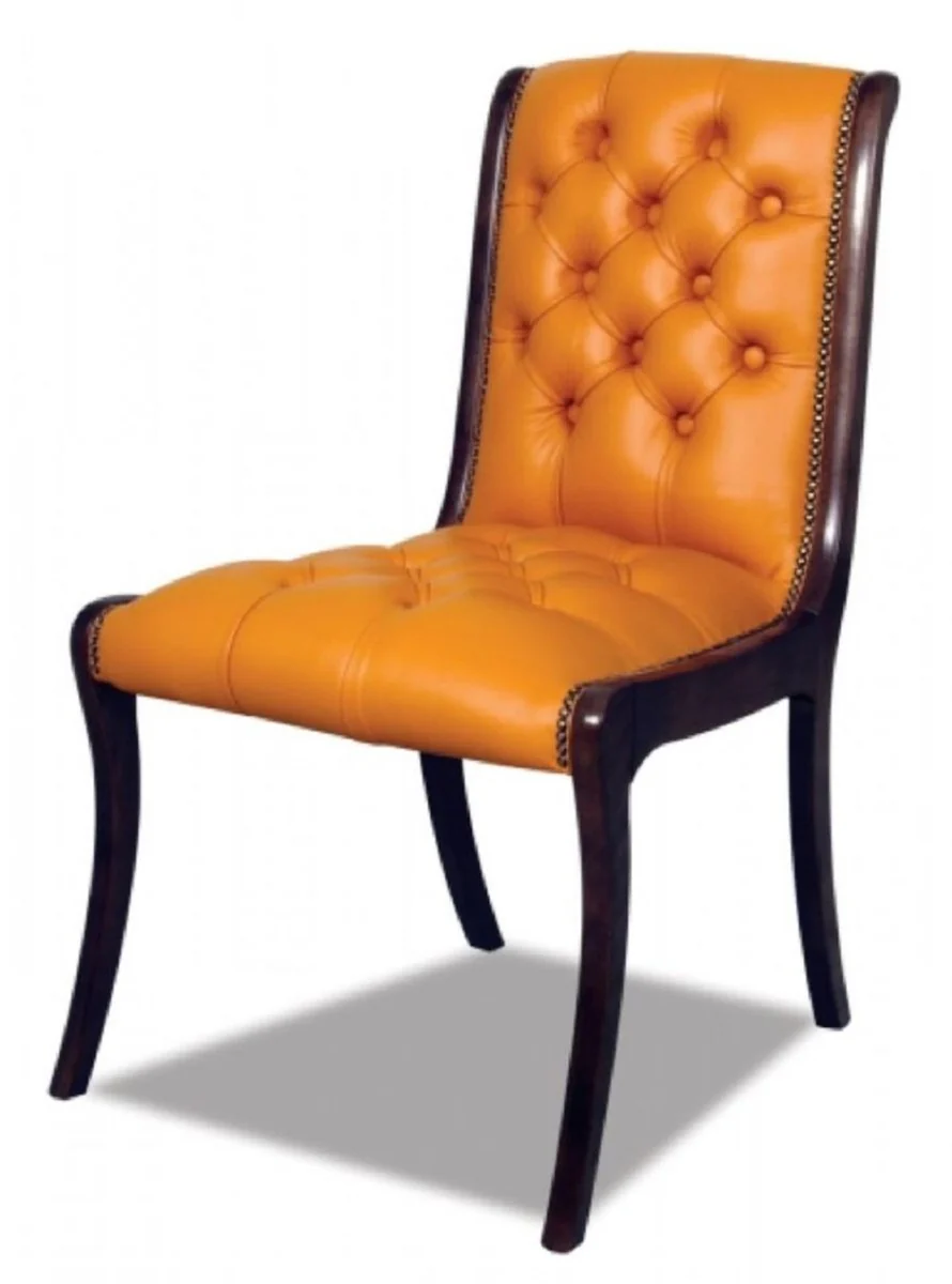 Luxury Chesterfield leather dining chair set of 6 orange / dark brown 50 x 47 x H. 95 cm - Chesterfield genuine leather kitchen chairs - Chesterfield furniture - leather furniture - luxury furniture