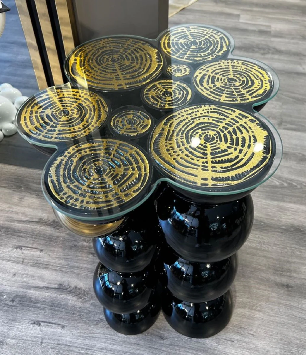 Luxury designer side table black / gold 55 x 45 x H. 59 cm - stainless steel table with glass top - living room furniture - luxury furniture - hotel furniture - designer furniture
