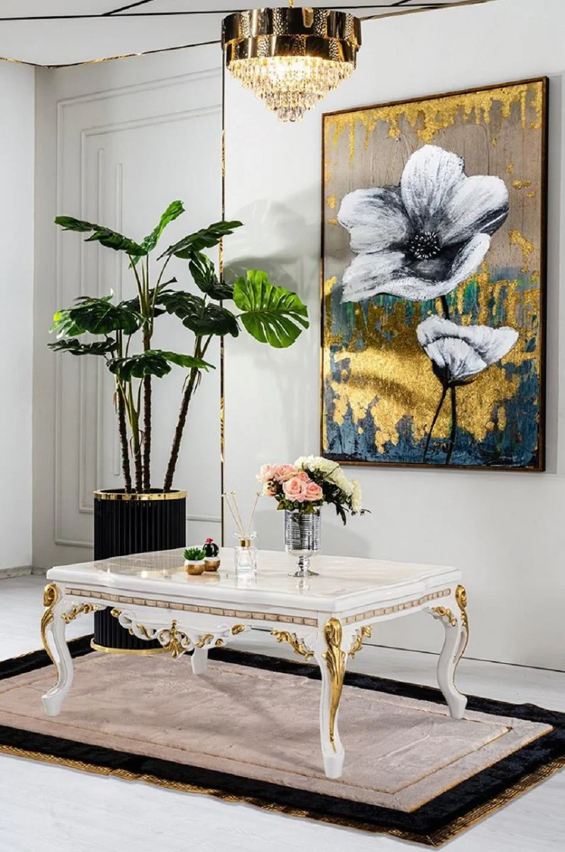 Luxury baroque coffee table white / brown / gold - magnificent living room table in baroque style - baroque style living room furniture - baroque furniture - baroque furnishings - luxury furniture in baroque style