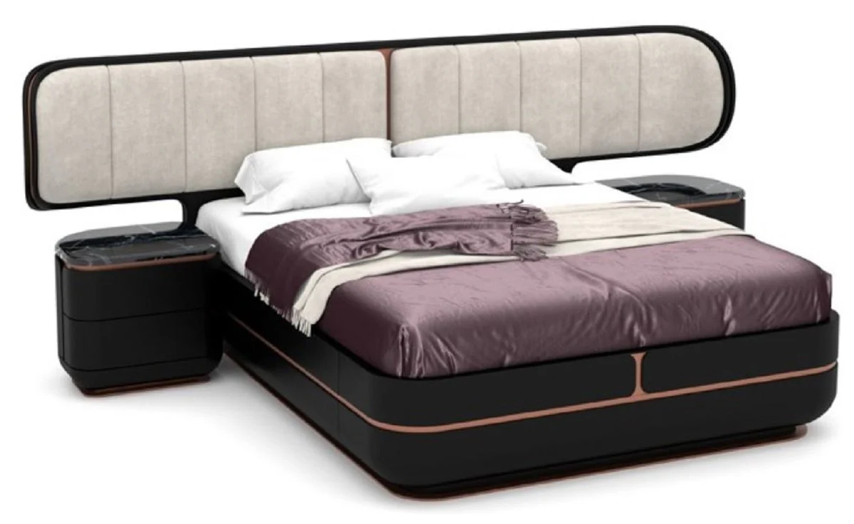 Luxury bedroom set gray / black / copper - 1 double bed with headboard & 2 nightstands - Luxury bedroom furniture - Luxury bedroom furnishings