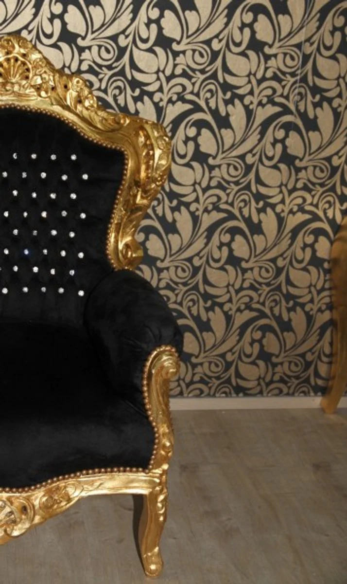 Baroque armchair King black / gold with glittering stones - luxury baroque furniture