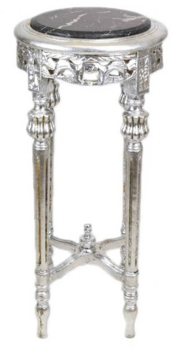 Baroque side table with black marble top round silver 70 x 35 cm antique style - telephone flower table