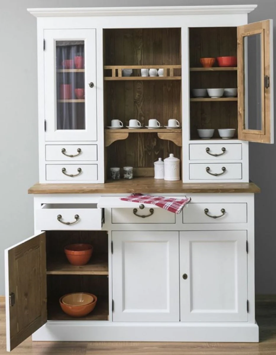 Country house style kitchen cabinet white / brown 137 x 50 x H. 197 cm - 2-part kitchen cabinet with 5 doors and 7 drawers - country house style kitchen furniture