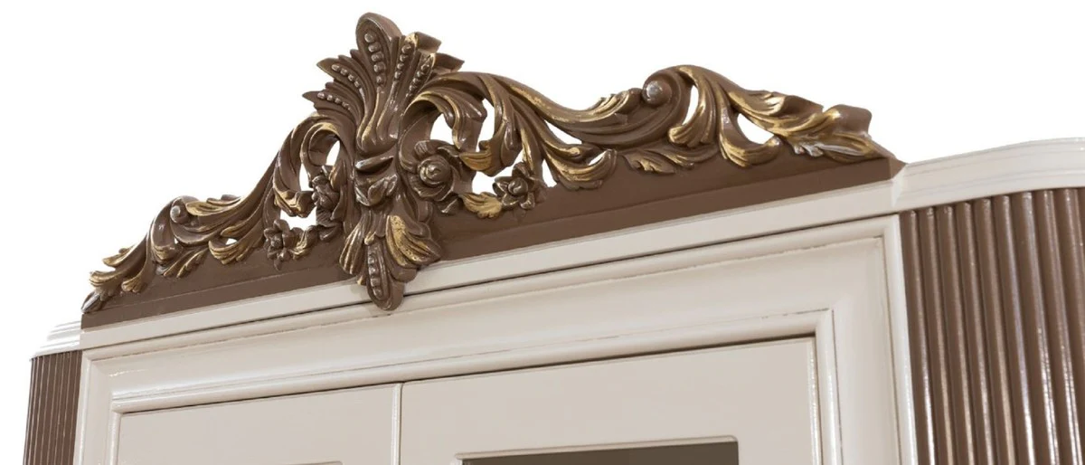 Luxury baroque living room display cabinet white / brown / gold 130 x 50 x H. 220 cm - Magnificent baroque display cabinet with 2 glass doors - Noble baroque furniture