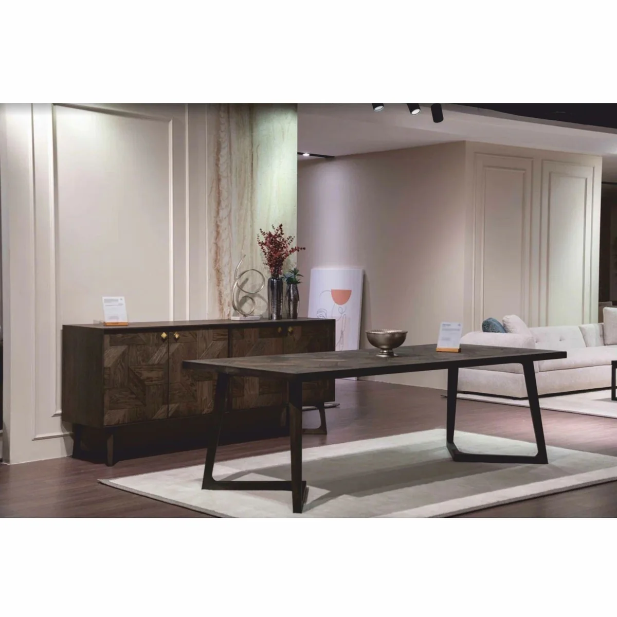 Luxury solid wood dining table brown 198 cm - dining room furniture