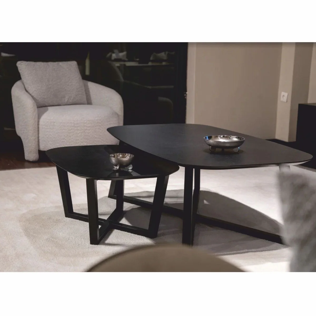Luxury Solid Wood Coffee Table Set Black - Hotel & Living Room Furniture