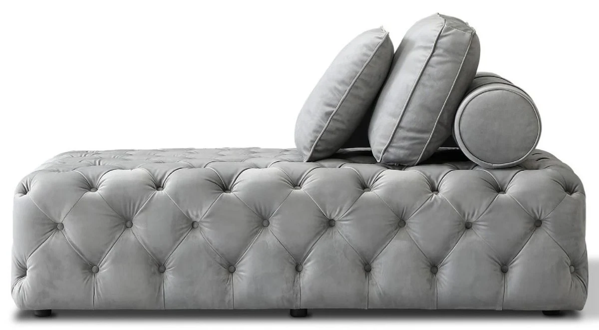 Luxury Chesterfield velvet chaise longue with 3 cushions gray 162 x 90 x H. 65 cm - Chesterfield furniture - living room furniture