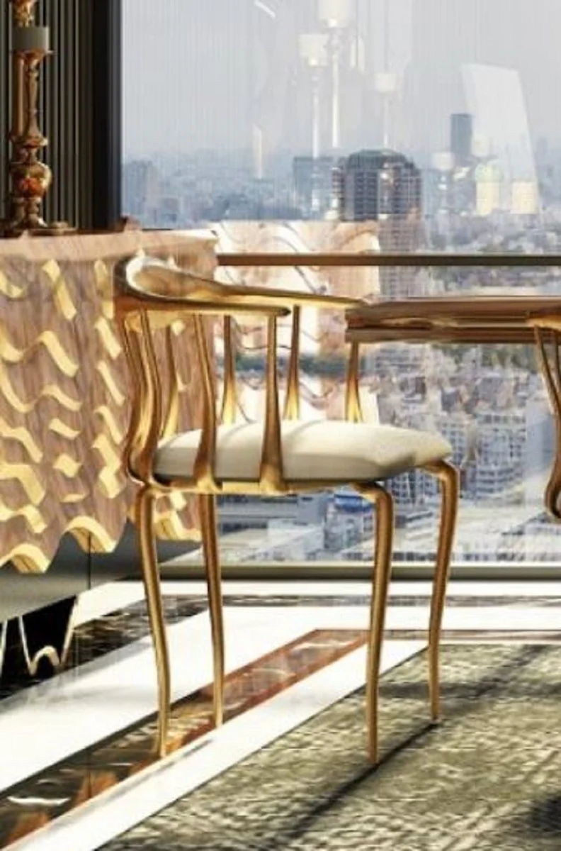 Luxury Dining Chair with Armrests Cream / Gold - Padded Stainless Steel Kitchen Chair - Dining Room Furniture - Hotel Furniture - Restaurant Furniture - Luxury Furniture