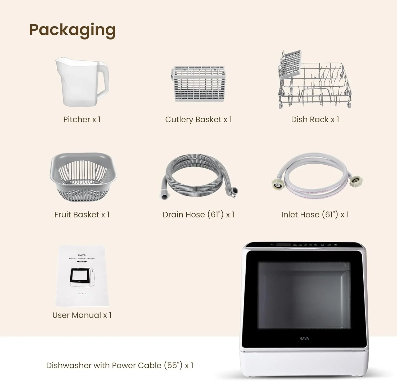 HAVA tabletop dishwasher 6-program portable dishwasher with built-in 5-liter water tank