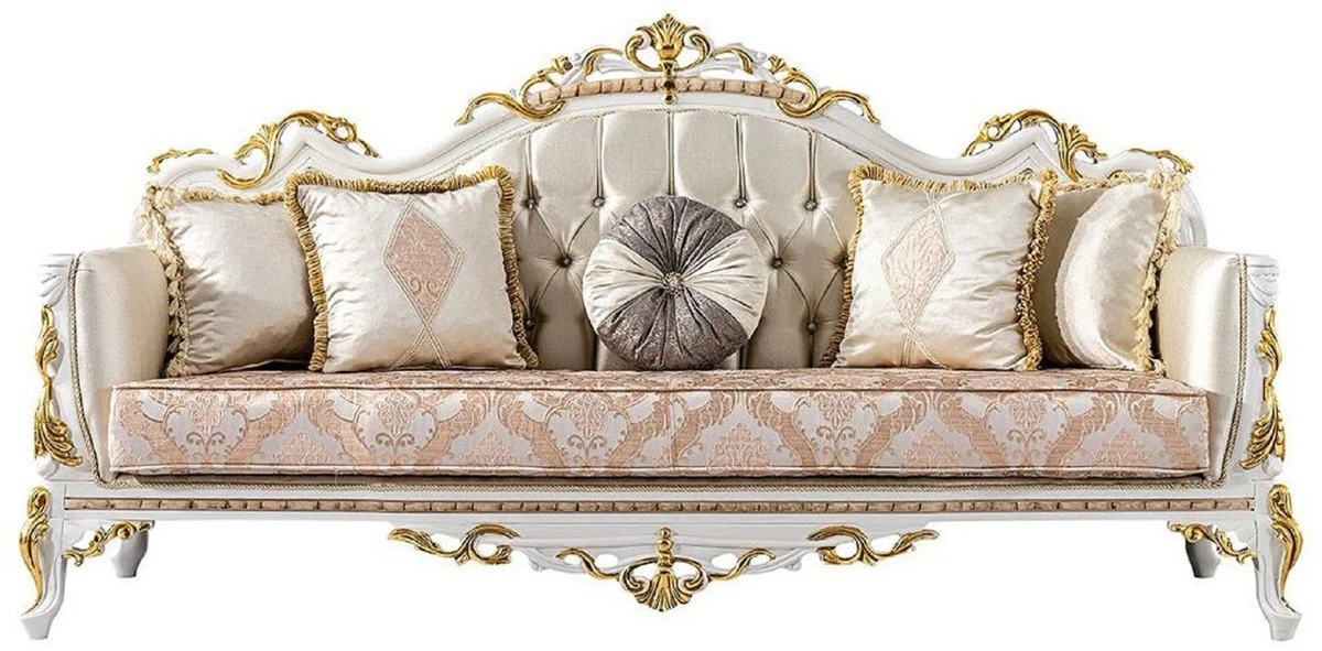 Luxury Baroque Living Room Set Gold / Silver / Brown / White / Gold - 2 Baroque Sofas & 2 Baroque Armchairs & 1 Baroque Coffee Table - Luxury Living Room Furniture in Baroque Style - Baroque Furniture