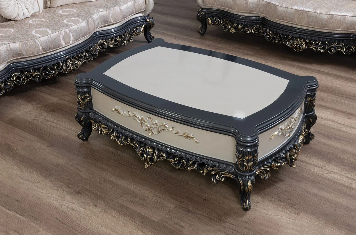 Luxury baroque coffee table cream / gray / gold - handmade solid wood living room table - magnificent solid wood living room furniture in baroque style