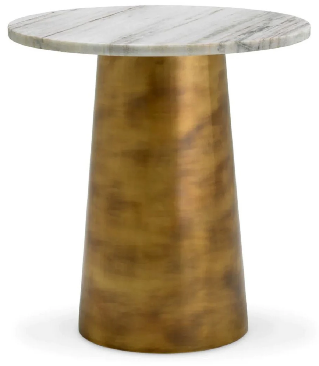 Luxury side table with marble top white / vintage brass Ø 45 cm