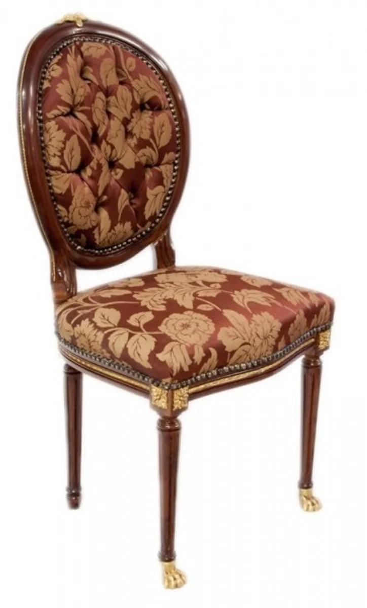 Baroque Luxury Dining Room Medallion Chair Bordeaux Pattern / Mahogany - Antique Style - Furniture