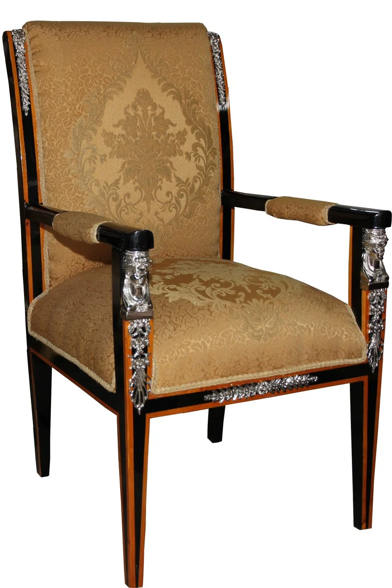 Baroque Luxury Empire Dining Chair with Armrests Mahogany / Gold / Black / Silver - Limited Edition