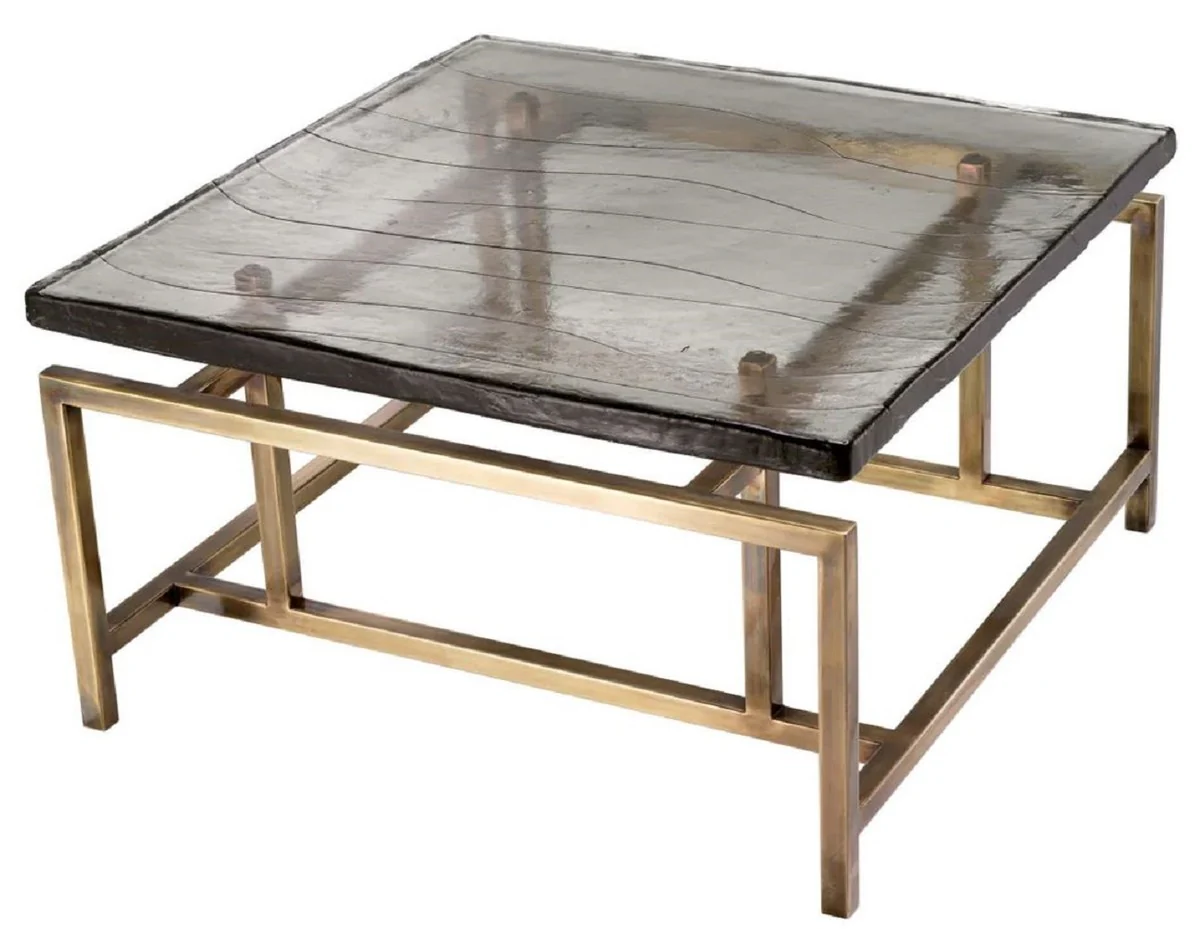Luxury coffee table vintage brass 60.5 x 60.5 x H. 34 cm - Square stainless steel living room table with glass top - Living room furniture - Hotel furniture - Luxury furniture - Luxury quality