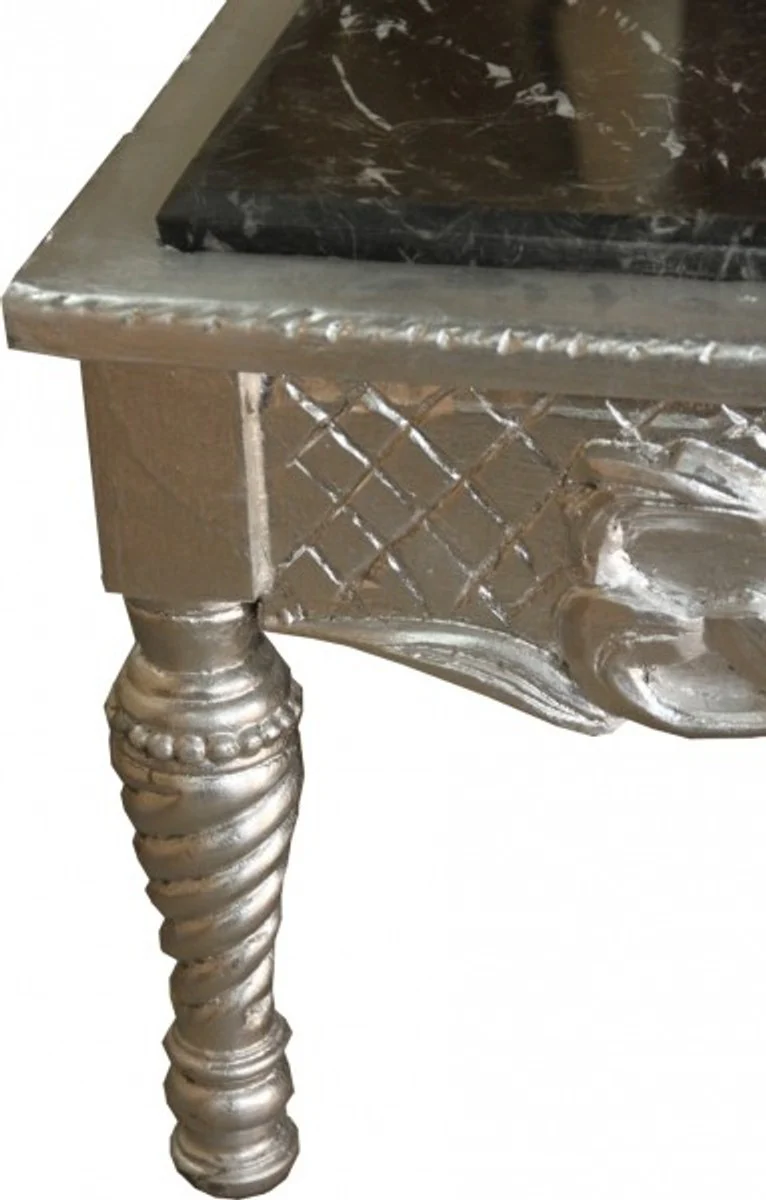 Baroque coffee table silver with black marble top 95 x 95 x 43.5 cm - Baroque furniture