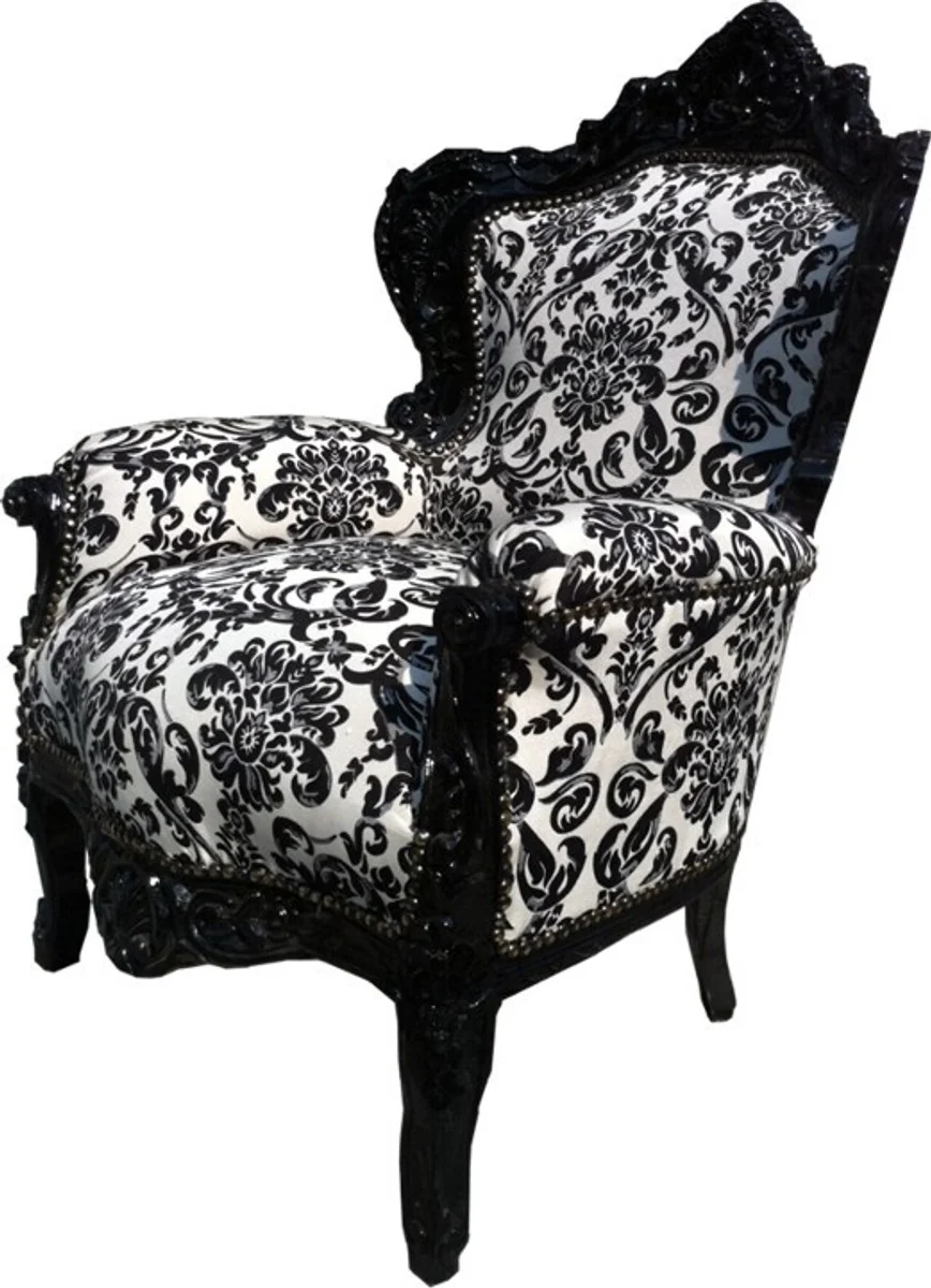 Barock Sessel King Black/White Flowers