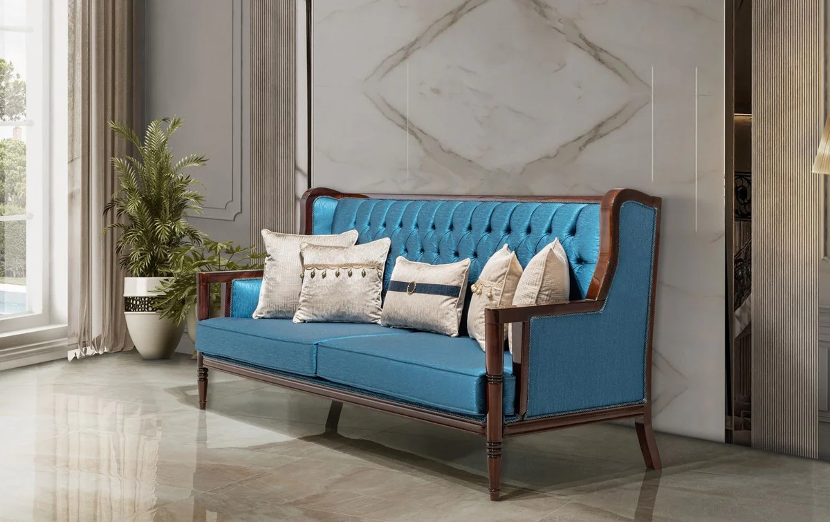 Luxury Baroque Style Living Room Furniture Set Beige/Blue/Dark Brown