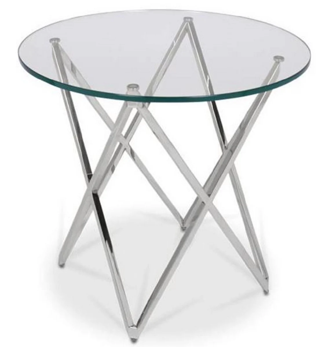 Luxury side table silver Ø 60 x H. 55 cm - Round stainless steel table with glass top - Luxury furniture