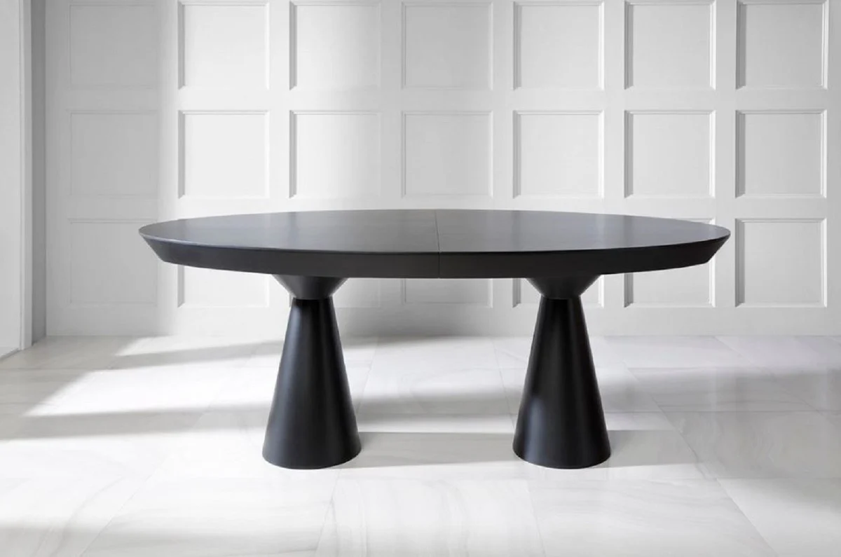 Luxury Art Deco dining table matt black 200-250 x 120 x H. 78 cm - Extendable solid wood kitchen table with oval table top - Dining room furniture - Art Deco furniture - Luxury furniture