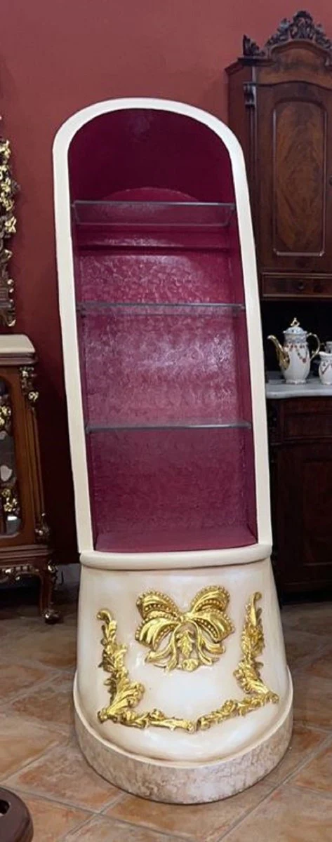 Luxury Baroque High Heel Display Cabinet Purple / Cream / Gold - Handcrafted Solid Wood Women's Shoe Display Cabinet - Magnificent Baroque Furniture