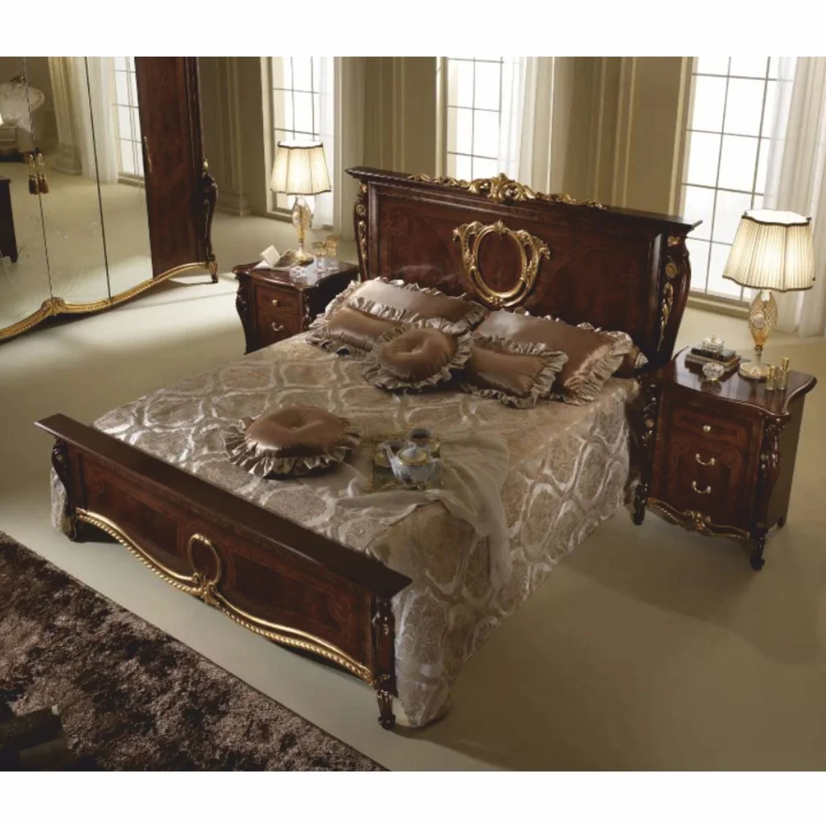 Luxury baroque night dresser with 3 drawers dark brown / gold - Made in Italy