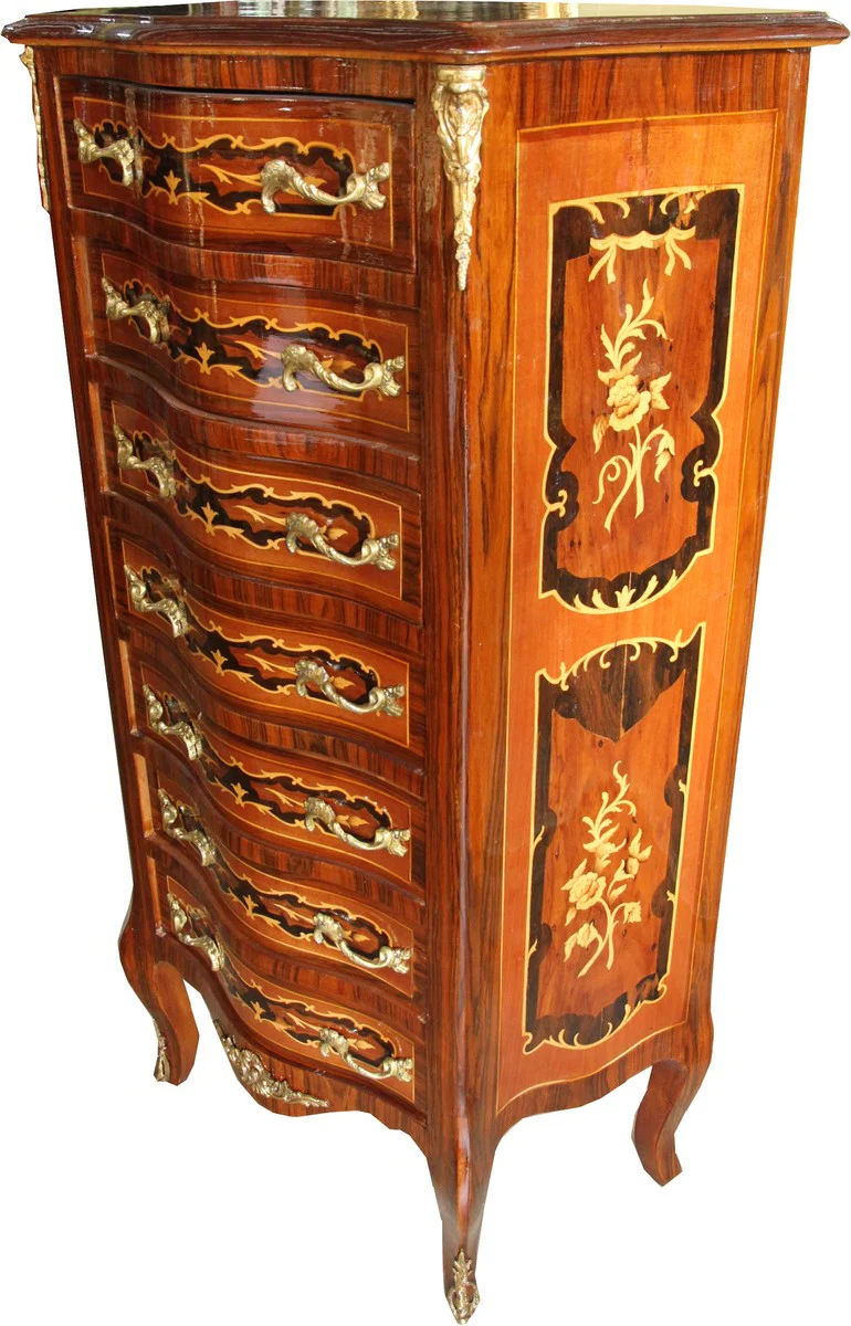 Baroque chest of drawers mahogany inlaid with 7 drawers 123 x 70 x 35 cm - antique style