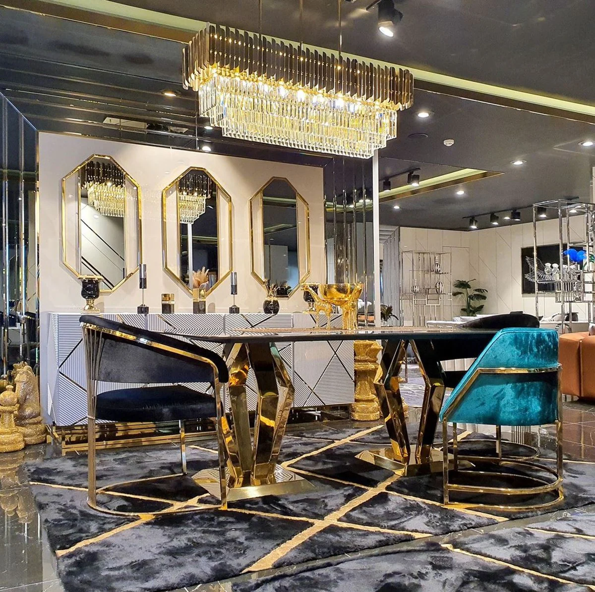 Luxury dining room chair turquoise / gold 60 x 56 x H. 80 cm - luxury dining room furniture - luxury quality