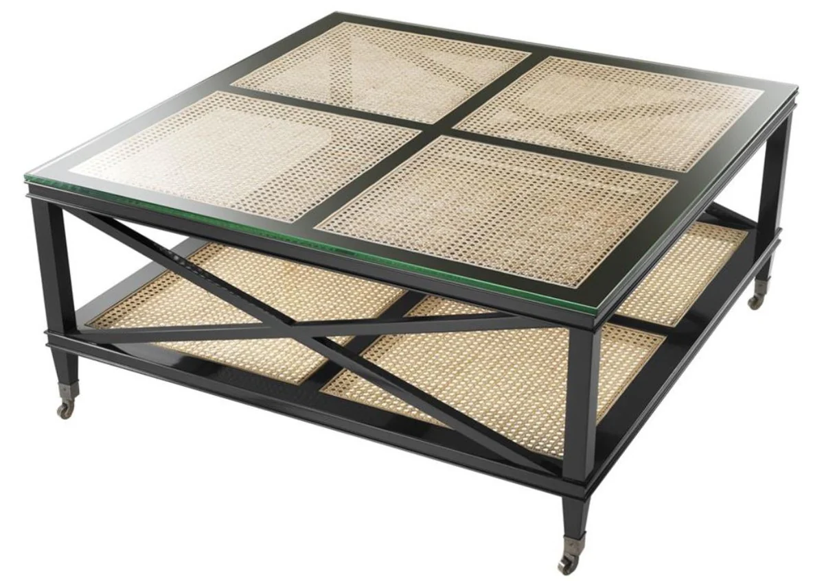 Luxury coffee table black / natural color 100 x 100 x H. 46 cm - Limited Edition