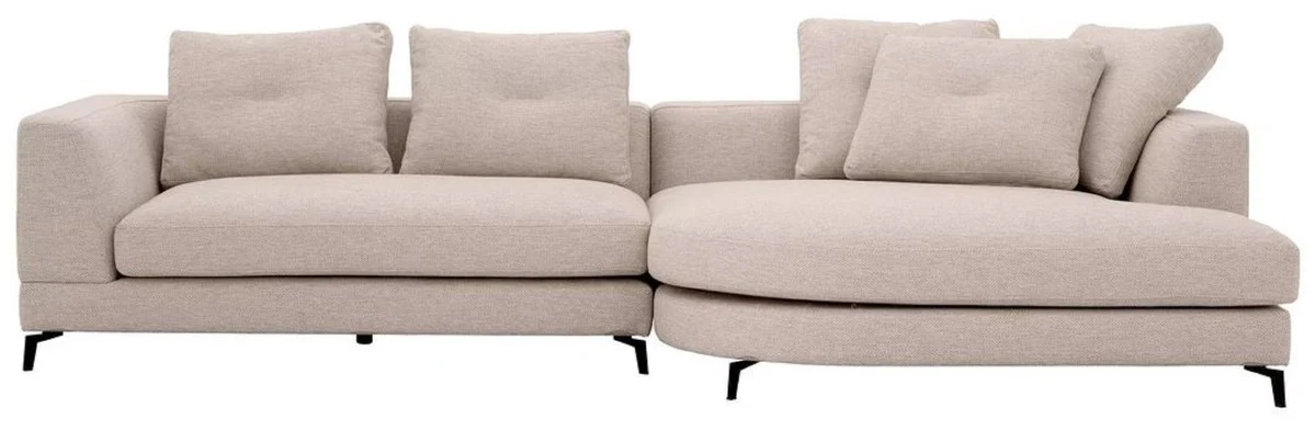 Luxury corner sofa right side sand color / black 310 x 150 x H. 65 cm - living room sofa with cushions - living room furniture - living room furnishings - luxury furniture - luxury furnishings