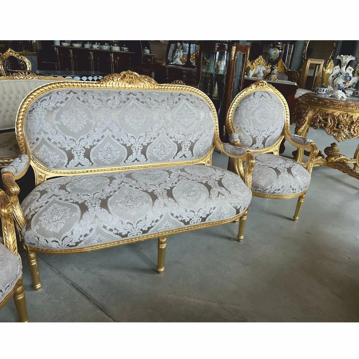 Barock Medaillon Salon Stuhl Grau / Gold H. 100 cm - Barock Möbel