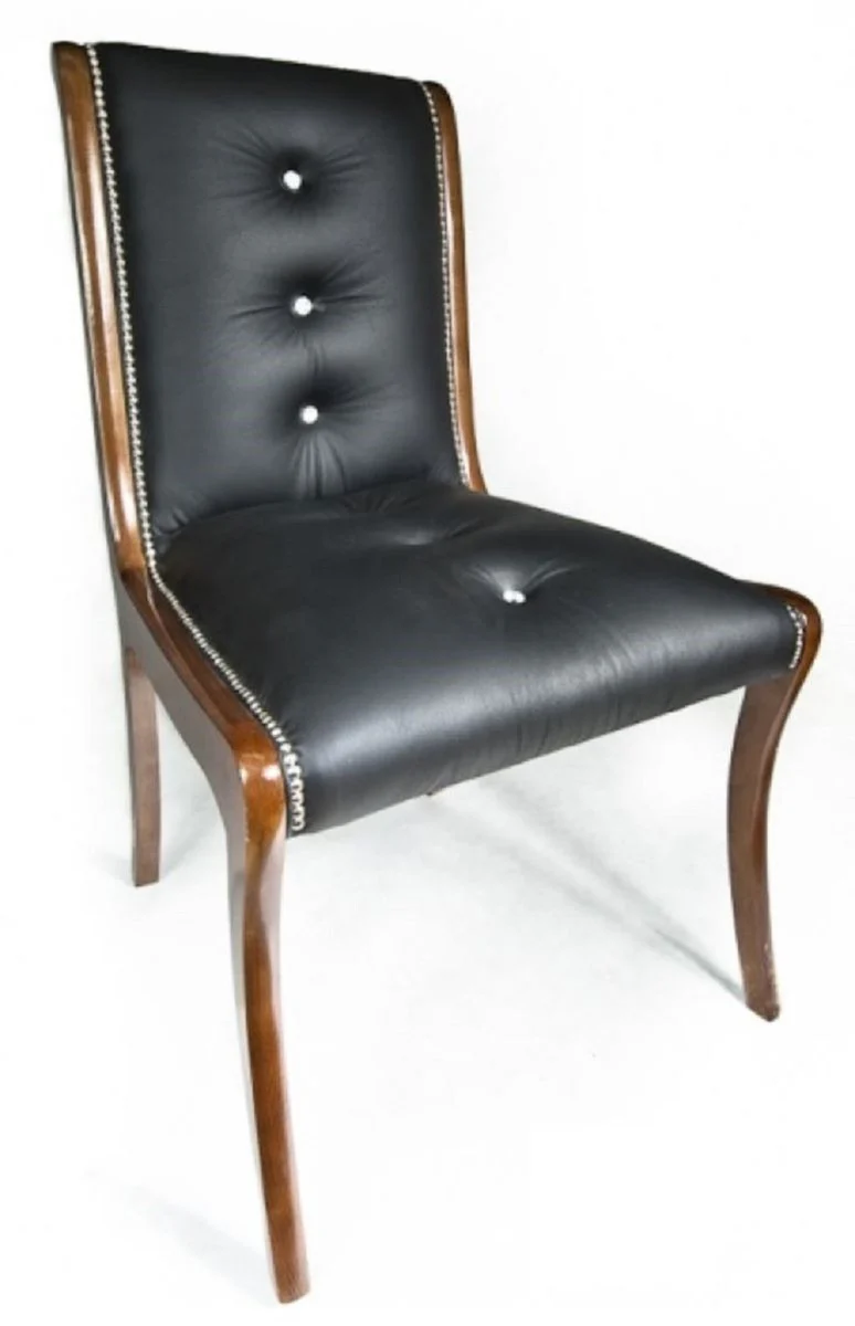 Luxury leather dining room chair set of 4 with glitter stones black / brown 50 x 47 x H. 95 cm - real leather kitchen chairs - real leather furniture - luxury furniture