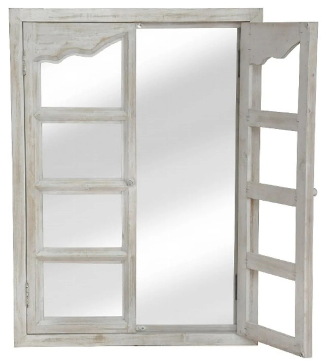 Country house style wall mirror with 2 folding doors antique white 63 x 4 x H. 86 cm - mirror in window look