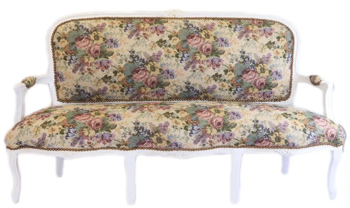 Baroque bench set floral pattern / antique style white - 1 sofa + 2 armchairs