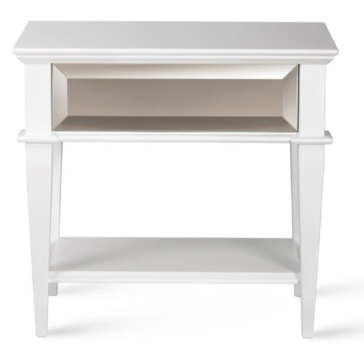 Luxury Art Deco bedside table white 60 x 40 x H. 56 cm - Mirrored side table with drawer - Bedroom furniture - Children's room furniture - Art Deco furniture - Luxury furniture