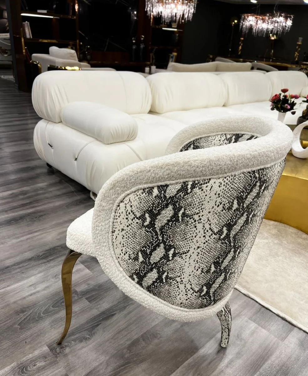 Luxury designer dining room chair with armrests white / black / gold 57 x 57 x H. 82 cm - Dining room furniture - Luxury furniture - Hotel & restaurant furniture - Designer furniture