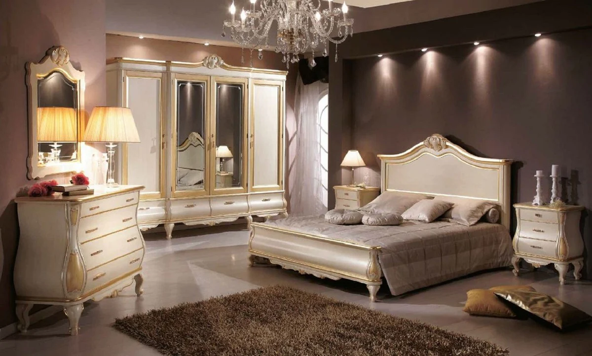 Luxury Baroque double bed cream / gold - Magnificent solid wood bed in Baroque style - Baroque bedroom & hotel furniture - Luxury quality - Made in Italy