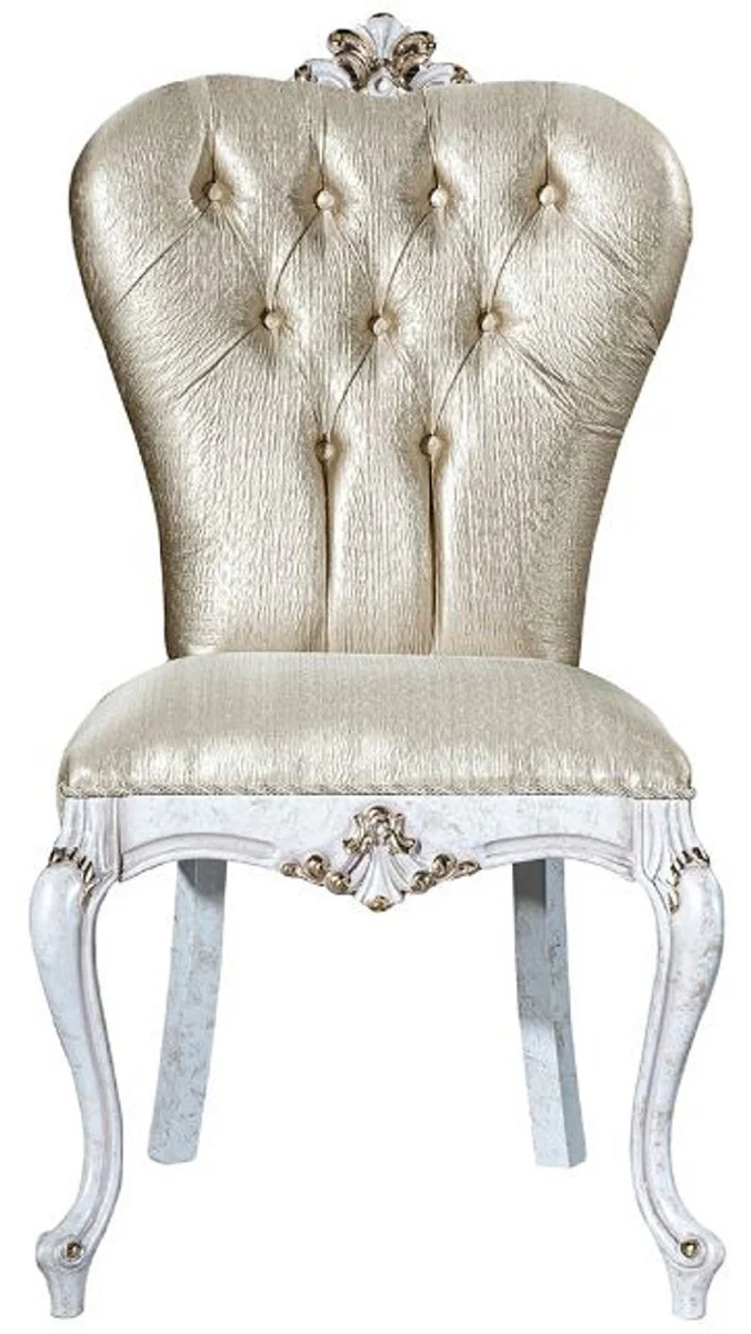 Luxury Baroque Dining Chair Gold / Antique White / Gold - Handcrafted Solid Wood Kitchen Chair - Baroque Dining Room Furniture