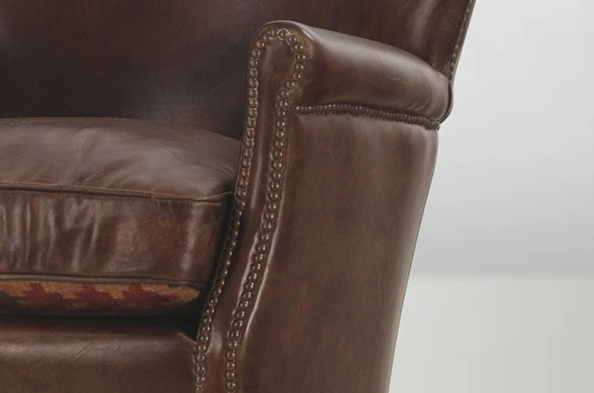 Chesterfield Luxury Real Leather Wing Chair Vintage Leather from Cigar - Club Armchair