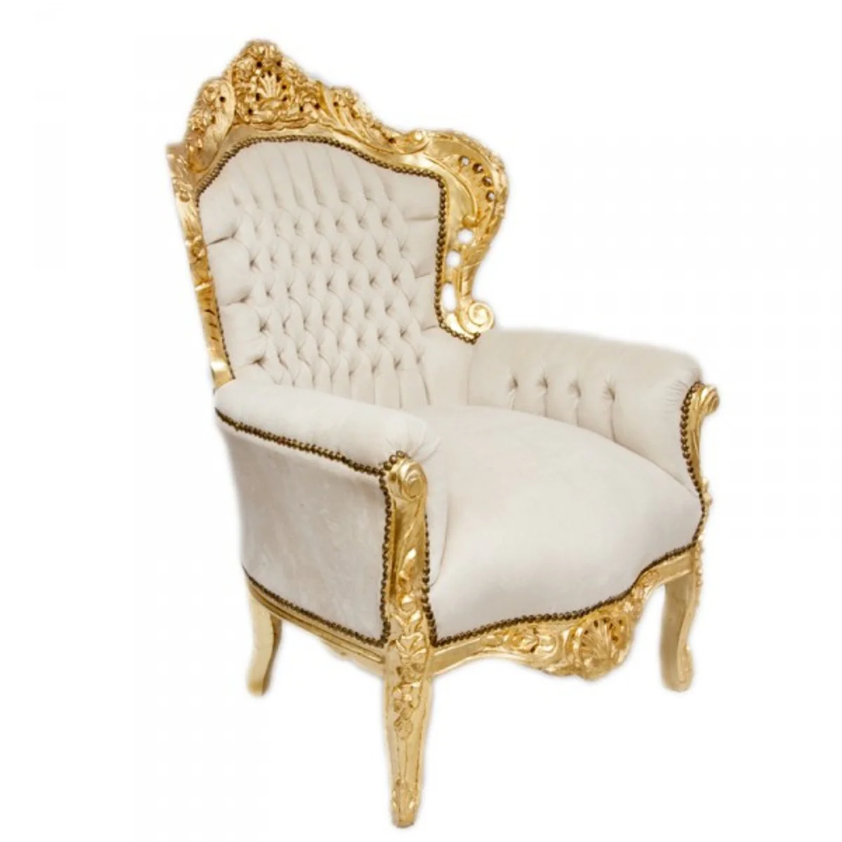 Barock Sessel King Creme/Gold Samtstoff